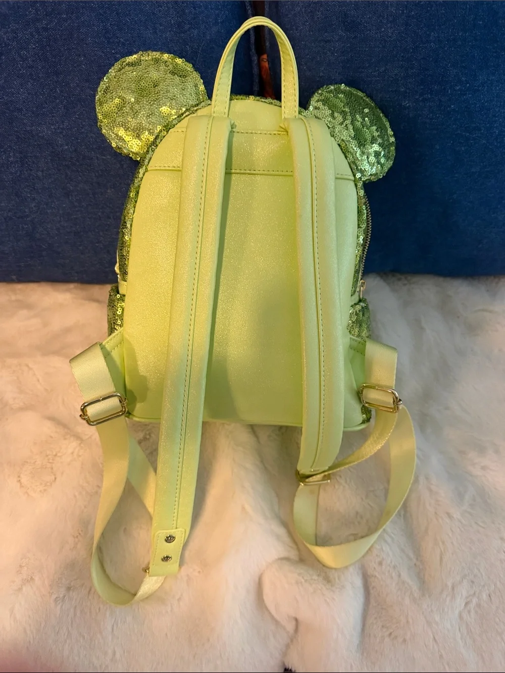 Loungefly Green Sequin Minnie Ear Mini Backpack with Pale Green Bow